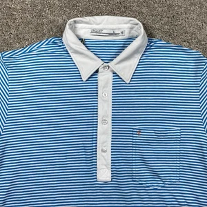 Criquet Polo Shirt Mens L Blue Cotton Spandex Short Sleeve Chest Pocket Striped - Picture 1 of 8
