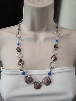 Lia Sophia "Indigo" Abalone & Freshwater Pearls w/Cut Crystals Silver Necklace - Image 1 of 4
