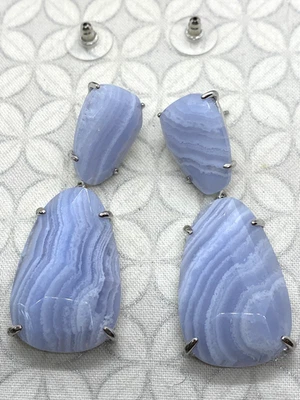 Pendientes Kendra Scott Katie Tono Plata Azul Encaje Ágata Doble Gota Foto 1 de 4