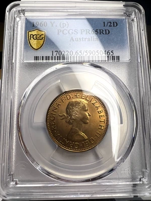 1961 Y Australia Prueba 1/2 Penny KM# 61, 1040 de colección, QEII, PCGS PR 65 RD ROJO Foto 1 de 4