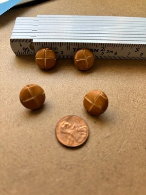 Vintage 4 Shank Buttons Brown Woven for Crafts, Sewing “ Leather Look” - Image 1 of 2