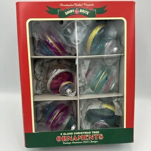 CHRISTOPHER RADKO Shiny Brite Glas Weihnachtsschmuck Set 6 groß 40er Jahre Stil - Bild 1 von 12