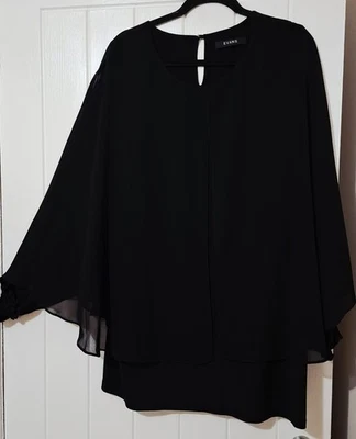 LADIES EVANS LONG BLACK FLOATY PULLOVER BLOUSE TOP SIZE 22 - Image 1 of 4