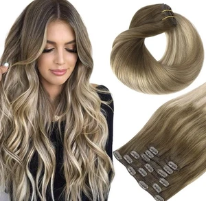 HOTBANANA Capelli Umani Noce Marrone a Frassino e Biondo Candeggina 120g 14in 7pz - Foto 1 di 7