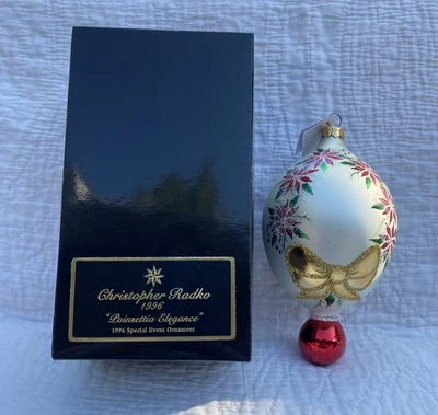 Christopher Radko 1996 Poinsettia Elegancia Adorno con Caja Vacaciones Coleccionable Foto 1 de 4