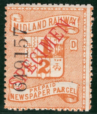 GB MIDLAND RAILWAY Newspaper Parcel Stamp ½d *SPECIMEN* Mint {samwells}YOW86 - Image 1 of 4