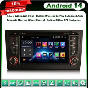 Radio GPS estéreo para automóvil 8 núcleos 64 GB Android 14 DAB+ CarPlay AUDI A6 S6 RS6 allroad - Imagen 1 de 24