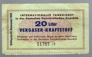 Ration Coupon East Germany (DDR) 20 Liter Petrol, Valid until 12-31-70 - Picture 1 of 2