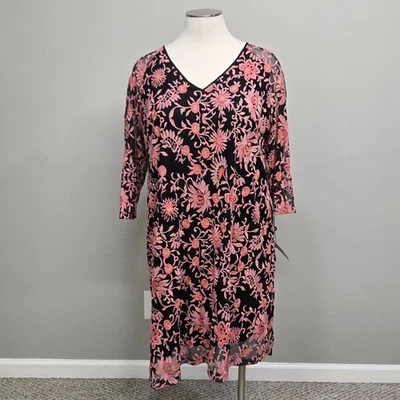 Adrianna Papell Midi Dress Plus Size 22 Floral Embroidered Mesh Party Romantic - Image 1 of 4