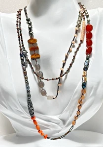 Silpada Sterling 925 Pearl, Shell, Tiger Eye, Agate "Spice Box" Necklace, 50" - Picture 1 of 16