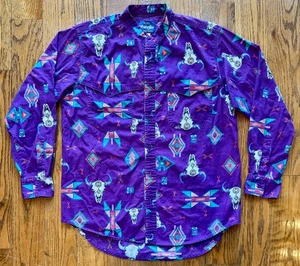Vintage Wrangler Brushpopper Mens Size Large Aztec Longhorn Southwestern Western - Picture 1 of 7