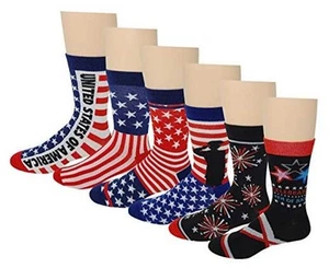 Men Colorful Fashion Design Dress socks 10-13 6 Pairs 4th of July - Picture 1 of 7