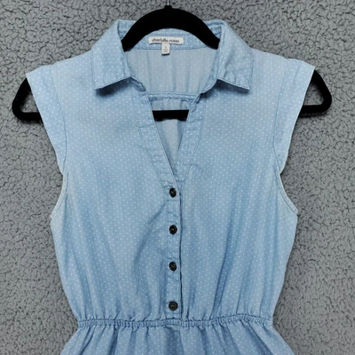 Vestido para mujer Charlotte Russe con cuello a lunares botones delanteros talla S azul claro Foto 1 de 4