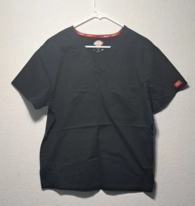 Dickies Scrub Top Black Size M Short Sleeve V Neck Medical Uniform Workwear - Picture 1 of 7