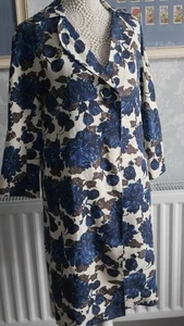 BODEN NAVY & BROWN LARGE ROSE FLORAL PRINT SILK & LINEN FORMAL COAT SIZE 10 - Picture 1 of 10