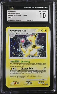 CGC 10 GEM MINT Ampharos 2007 Secret Wonders 1/132 Holo Pokemon Card  - Image 1 of 2