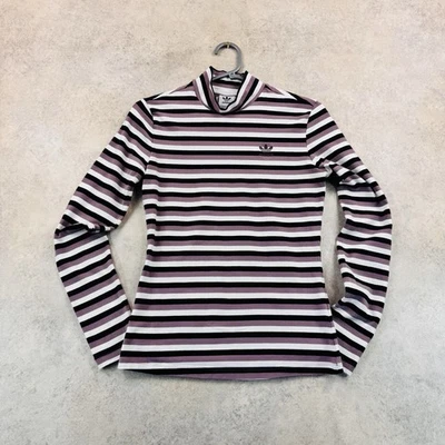 Adidas Originals Women's Striped Long Sleeve Turtleneck Top 8 Purple Black White - Image 1 of 4