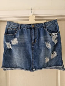 Size 16 Denim Jean Skirt Blue W36 Pockets 17 Inch Length Side Slit - Picture 1 of 6