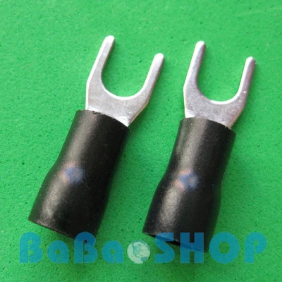 100pcs New Fork Terminal Crimp Spade Wire Connector, #10, 37AMP, 14~12AWG, Black - Image 1 of 4
