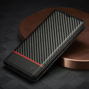 For Samsung A12 A22 A32 A52 Carbon Fibre Wallet Case Card Magnetic Flip Cover