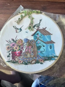 Easter Garden Rabbit & Bird Whimsy Handmade 8.5" Hoop Embroidery - Picture 1 of 2