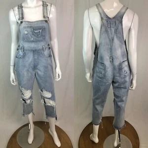 $278 LF Carmar Women's Blue Denim Ripped Distressed Cropped Overalls Small M - Picture 1 of 11