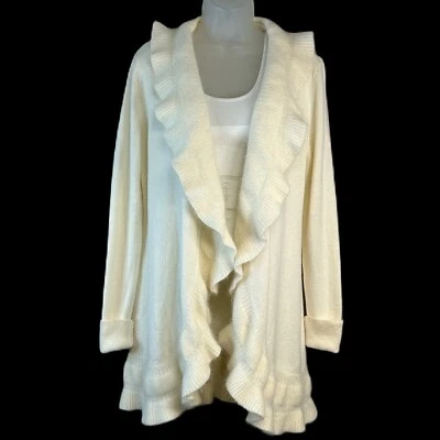 WHBM Womens Cardigan Sweater Size M Open Front Wool Angora Blend Ruffle Angel - Image 1 of 4