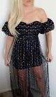 Double Crazy off shoulder puff sleeve sheer metallic glitter maxi party dress S