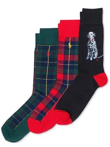 Polo RALPH LAUREN Men's 3-Pk. Tartan Dalmatian Dog Crew Socks Giftbox Set - Picture 1 of 4
