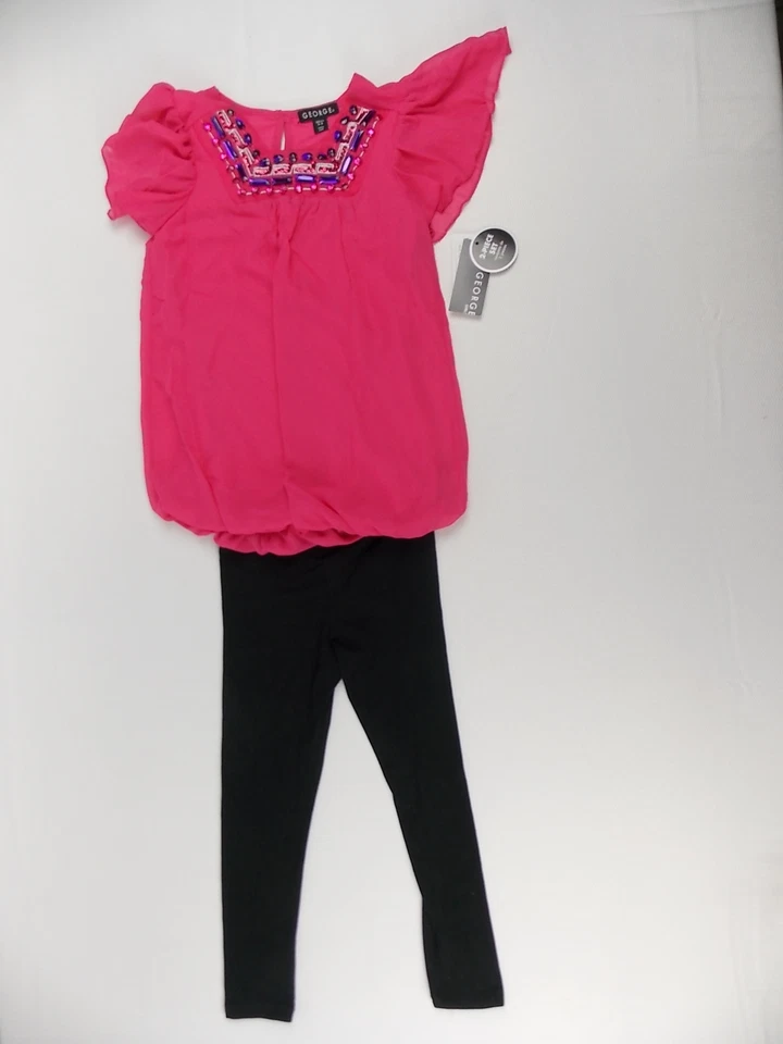 Conjunto de 2 leggings y top de gasa con joyas rosa XS S o M #7609 George Girls Foto 1 de 4