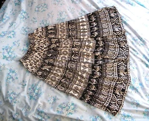 QED London Hippy Gypsy Indian Print Skirt Drawstring Medium Black White Long - Picture 1 of 3