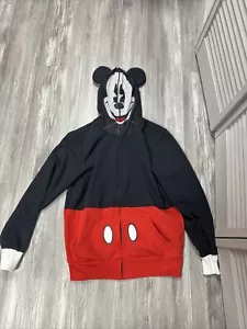 Disney Mickey Mouse Full Zip Hoodie Sweater W/Mickey Mask & Ears Adult Sz Large - Picture 1 of 5