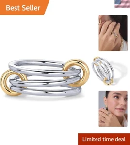 Lightweight Two-Tone Stackable Rings - 14K Gold Plated and Eco-Friendly Design - Picture 1 of 8
