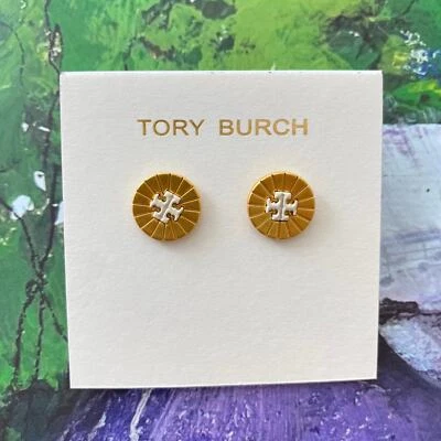 Pendiente Tory Burch Britten Esmalte Plisado Rueda 143555 NUEVO MARFIL Foto 1 de 3