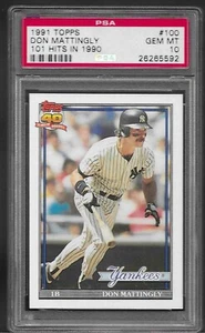 1991 Topps # 100 DON MATTINGLY 101 Hits In 1990 GEM MINT PSA 10 New York Yankees - Picture 1 of 1