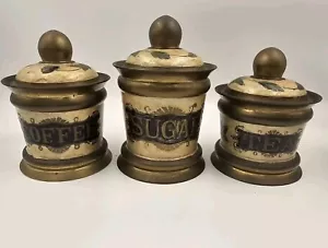 Floral Enamel Brass Cloisonne Tea, Sugar and Coffee Canisters. - Picture 1 of 5