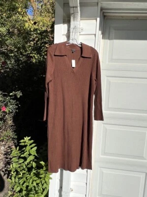 NWT Talbots Perfect For Boots! Brown Woven Stripe V-Neck Sweater MIDI Dress 3X - Image 1 of 4