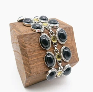 CLERANCE BANANA REPUBLIC Pulsera Eslabón Cabujón Negro Destacado - Imagen 1 de 5