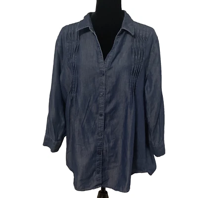 Gloria Vanderbilt Roll Tab Sleeves Chambray Button Up Women’s Shirt Size X-Large - Image 1 of 4