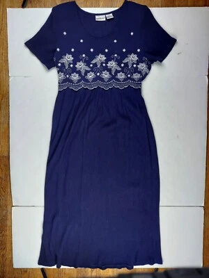 Fashion Bug size 14 XL summer maxi dress navy embroidered feminine modest long - image 1 of 4