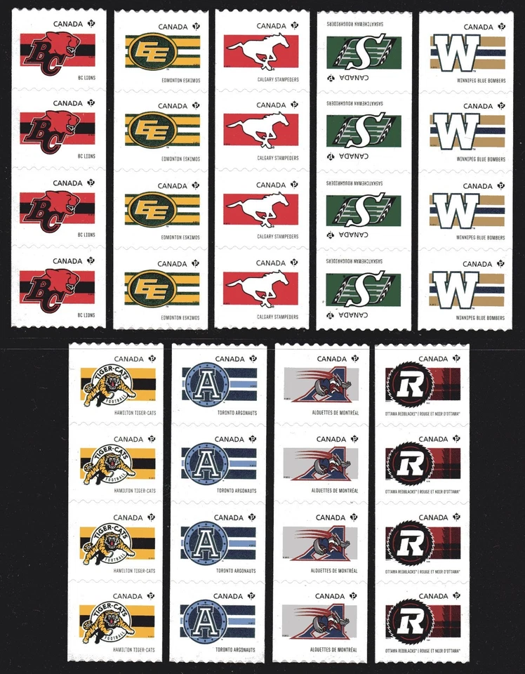 2012 SC# 2559-66,2754 CFL Teams - Canadian Football- 9 Strips of 4 # C575 M-NH   - Image 1 of 1
