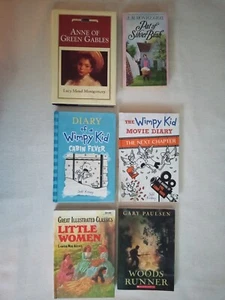 6 Books Wimpy Kid Anne of Green Gables Pat Silver Bush Little Women Woods Runner - Picture 1 of 12