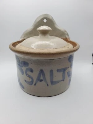 Antique Blue and Grey Salt Box w/Lid - Image 1 of 4