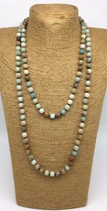 8mm Handmade long knot New Amazonite Stones Necklace woman jewelry - Picture 1 of 12