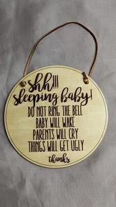 Shhh Baby Sleeping Sign Wooden Round - Picture 1 of 3