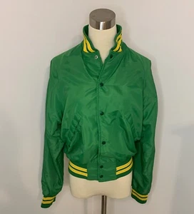 Vtg 1970's Pla-Jac By Dunbrooke Women's Green & Gold Satin Sports Jacket Small - Picture 1 of 5