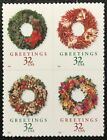 1998 Scott #3249-52, 32¢, CHRISTMAS WREATHS - Mint NH - Block of 4 Stamps