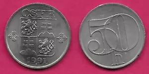 TSCHECHOSLOWAKEI 50 HALERU 1991 UNC CSFR ÜBER VIERTELSCHILD LINDENBLÄTTER - Bild 1 von 1
