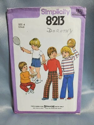 Vintage Simplicity Pattern 8213 Childs Stretch Knit Top Pants Shorts Size 4 CUT - Image 1 of 3