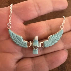 Navajo Flying Eagle Necklace Turquoise Nice Ben Livingston Small 2 1/2 Zuni #1 - Picture 1 of 12